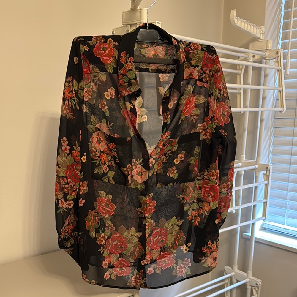 Floral Sheer Black Blouse